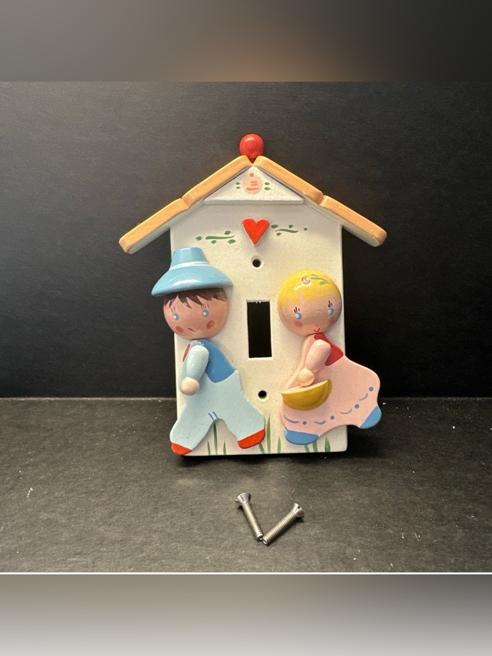 Vintage Irmi Jack N Jill Wooden Light Cover Switch Plate Nursery MCM Decor Box